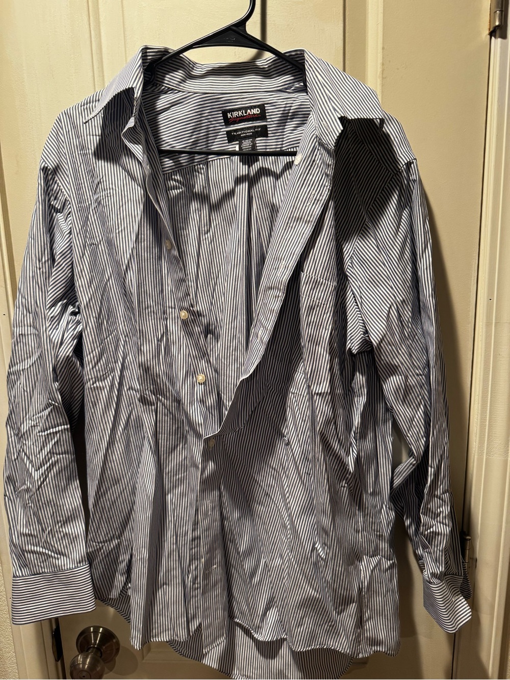 Kirkland Signature Men's Navy and White Pinstripe Shirt Jacket